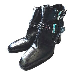 Zara Black Croc-Effect Heeled Boots